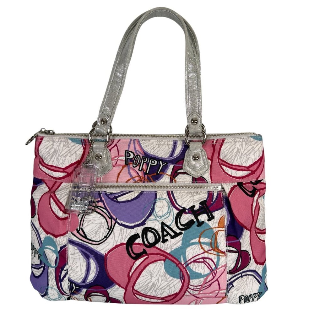 COACH Poppy Multi Heart PINK PURPLE LRG Glam Tote Bag 17929 - NEW with tags